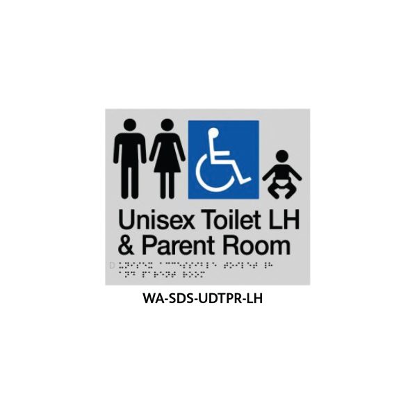 Braille Sign Unisex Disabled Toilet and Parent Room LHS (Silver)